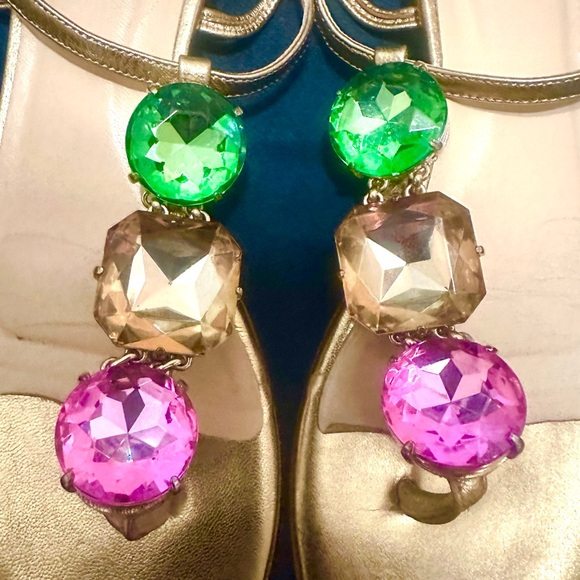 Kate Spade 3 Rhinestone, Gold, Flat Sandals. Leather, Made in Italy. Rare find. - Picture 5 of 9